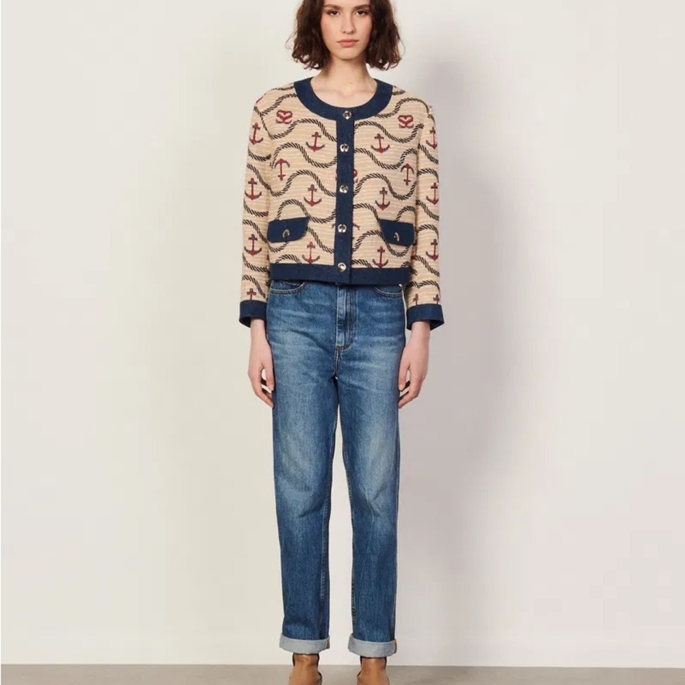 SANDRO
Rosetta Denim-trimmed Jacquard Jacket - Picture 3 of 13